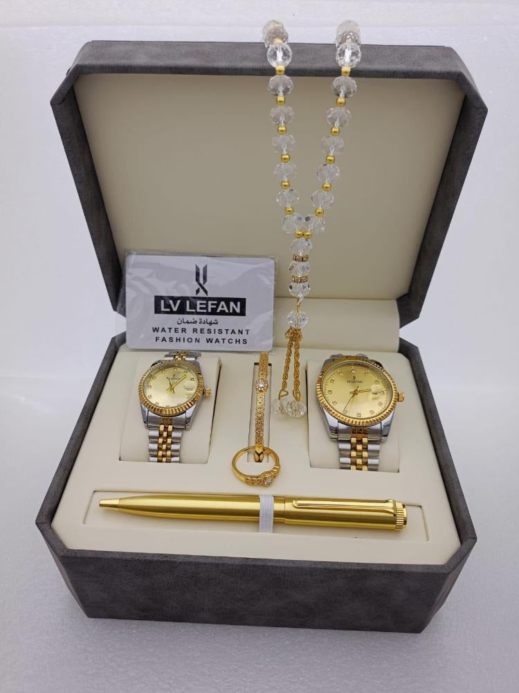 Mens Stainless Set: Watch, Rosary, Pen, & Cufflinks