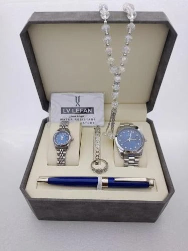 Mens Stainless Set: Watch, Rosary, Pen, & Cufflinks